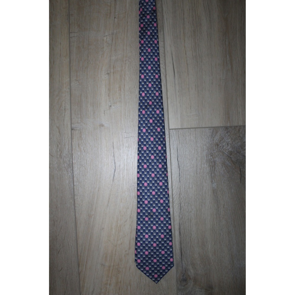 Thomas Pink Millennium Collection Silk Tie Navy Blue British Crown Pattern Mens